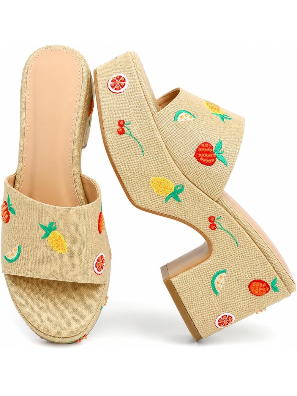 Platform Wedge Mule Sandals, Raffia-Inspired
Open-Toe Comfort 7. 578-2:v
